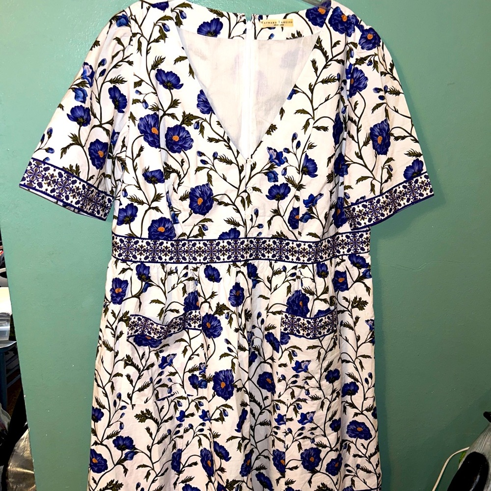 WAYWARD FANCIES eShakti White Blue Floral Cotton Dress Size 2x
